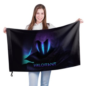 Флаг 3D с принтом VALORANT OMEN в Тюмени, 100% полиэстер | плотность ткани — 95 г/м2, размер — 67 х 109 см. Принт наносится с одной стороны | omen | riot games | valorant | валорант | детская | детям | игра | компьютерная игра | омен | омэн | персонаж | стрельба | стрелялка | шутер