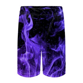 Детские спортивные шорты 3D с принтом ОГОНЬ НЕОН в Тюмени,  100% полиэстер
 | пояс оформлен широкой мягкой резинкой, ткань тянется
 | абстракция | горит | неон | неоновый | огонь | пламя | пожар | синий | текстура | фиолетовый | яркий
