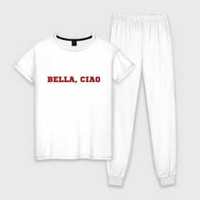 Женская пижама хлопок с принтом Bella ciao в Тюмени, 100% хлопок | брюки и футболка прямого кроя, без карманов, на брюках мягкая резинка на поясе и по низу штанин | la casa de papel | бумажный дом