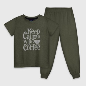 Детская пижама хлопок с принтом Keep calm with coffee в Тюмени, 100% хлопок |  брюки и футболка прямого кроя, без карманов, на брюках мягкая резинка на поясе и по низу штанин
 | coffee | keep calm | ароматный | бодрящий | горячий | кофе | кофеек | кофейная | кофеман | кофи | крепкие | крепкий | нервы | с кофе | с утра | сохраняй спокойствие | успокаивает | утренний | утро | чашка