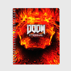 Тетрадь с принтом Doom Eternal в Тюмени, 100% бумага | 48 листов, плотность листов — 60 г/м2, плотность картонной обложки — 250 г/м2. Листы скреплены сбоку удобной пружинной спиралью. Уголки страниц и обложки скругленные. Цвет линий — светло-серый
 | Тематика изображения на принте: bethesda softworks | doom eternal | doomguy | id software | демоны | дум этернал | марс | палач рока | этернал