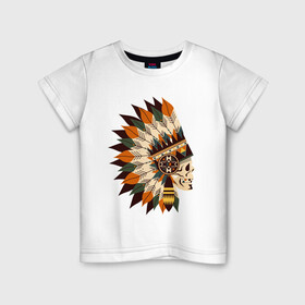 Детская футболка хлопок с принтом Индейские мотивы в Тюмени, 100% хлопок | круглый вырез горловины, полуприлегающий силуэт, длина до линии бедер | арт | индеец | индейцы | перо | перья | стрела стрелы | сша | череп | черепа