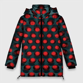 Женская зимняя куртка 3D с принтом Раскалённый красный 3Д в Тюмени, верх — 100% полиэстер; подкладка — 100% полиэстер; утеплитель — 100% полиэстер | длина ниже бедра, силуэт Оверсайз. Есть воротник-стойка, отстегивающийся капюшон и ветрозащитная планка. 

Боковые карманы с листочкой на кнопках и внутренний карман на молнии | Тематика изображения на принте: горошек | железо | жесть | излучение | иллюзия | круги | лампочки | металл | оболочка | объём | сияние | соты | сталь | фонари | шарики | шары