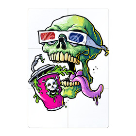 Магнитный плакат 2Х3 с принтом Cool skull в Тюмени, Полимерный материал с магнитным слоем | 6 деталей размером 9*9 см | Тематика изображения на принте: bones | grin | jaw | juice | skull | teeth | tongue | зубы | кости | оскал | очки | пасть | сок | череп | язык