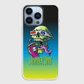 Чехол для iPhone 13 Pro с принтом Cool skull в Тюмени,  |  | Тематика изображения на принте: bones | grin | jaw | juice | skull | teeth | tongue | зубы | кости | оскал | очки | пасть | сок | череп | язык