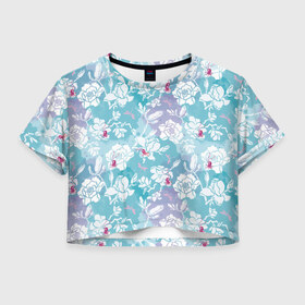 Женская футболка Crop-top 3D с принтом Mulan Flowers Pattern в Тюмени, 100% полиэстер | круглая горловина, длина футболки до линии талии, рукава с отворотами | Тематика изображения на принте: flowers | mulan | vdosadir | бэрри кук | мулан | тони бэнкрофт | цветы