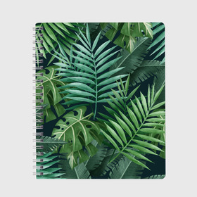 Тетрадь с принтом Тропики в Тюмени, 100% бумага | 48 листов, плотность листов — 60 г/м2, плотность картонной обложки — 250 г/м2. Листы скреплены сбоку удобной пружинной спиралью. Уголки страниц и обложки скругленные. Цвет линий — светло-серый
 | Тематика изображения на принте: summer | банановая | банановые | джунгли | зелень | краски | летняя | лето | листики | листы | листья | надпись | настроение | отдых | отпуск | пальма | пальмовые | пальмы | папоротник | пляжная | позитив