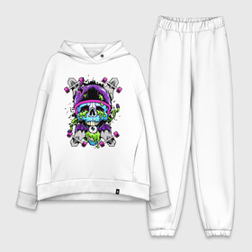 Женский костюм хлопок Oversize с принтом Crazy skull в Тюмени,  |  | bat | eye | grin | helmet | jaw | orbits | skateboard | skull | teeth | wings | глаз | глазницы | зубы | крылья | летучая мышь | оскал | пасть | скейтборд | череп | шлем