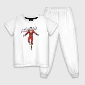 Детская пижама хлопок с принтом Шазам в Тюмени, 100% хлопок |  брюки и футболка прямого кроя, без карманов, на брюках мягкая резинка на поясе и по низу штанин
 | dc | shazam | vdsvar | warner bros. | билли бэтсон | супергерой | шазам