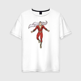 Женская футболка хлопок Oversize с принтом Шазам в Тюмени, 100% хлопок | свободный крой, круглый ворот, спущенный рукав, длина до линии бедер
 | dc | shazam | vdsvar | warner bros. | билли бэтсон | супергерой | шазам