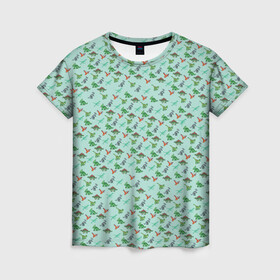 Женская футболка 3D с принтом dinosaurs green в Тюмени, 100% полиэфир ( синтетическое хлопкоподобное полотно) | прямой крой, круглый вырез горловины, длина до линии бедер | dinosaurs green | динозавр | пиксельный динозавр | пиксельный рисунок