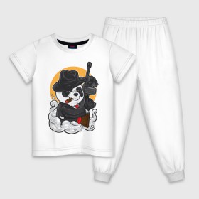 Детская пижама хлопок с принтом Panda Gangster в Тюмени, 100% хлопок |  брюки и футболка прямого кроя, без карманов, на брюках мягкая резинка на поясе и по низу штанин
 | art | automatic | bandit | gangster | panda | weapons | автомат | арт | бандит | гангстер | оружие | панда