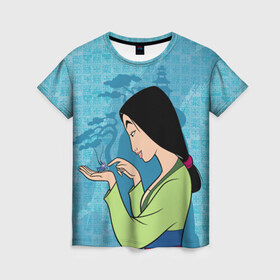 Женская футболка 3D с принтом Mulan and Cri-Kee в Тюмени, 100% полиэфир ( синтетическое хлопкоподобное полотно) | прямой крой, круглый вырез горловины, длина до линии бедер | fa mulan | mulan | vdosadir | бэрри кук | кри ки | мулан | сверчок | тони бэнкрофт | фа мулан