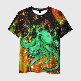 Мужская футболка 3D с принтом Cosmo Octopus в Тюмени, 100% полиэфир | прямой крой, круглый вырез горловины, длина до линии бедер | Тематика изображения на принте: cosmo | kraken | medusa | meduza | ocean | octopus | pirates | арт | ван | гог | звезды | искусство | картина | космос | кракен | красочный | медуза | море | океан | осьминог | пираты | принт | стиль