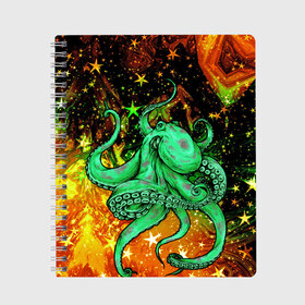 Тетрадь с принтом Cosmo Octopus в Тюмени, 100% бумага | 48 листов, плотность листов — 60 г/м2, плотность картонной обложки — 250 г/м2. Листы скреплены сбоку удобной пружинной спиралью. Уголки страниц и обложки скругленные. Цвет линий — светло-серый
 | cosmo | kraken | medusa | meduza | ocean | octopus | pirates | арт | ван | гог | звезды | искусство | картина | космос | кракен | красочный | медуза | море | океан | осьминог | пираты | принт | стиль