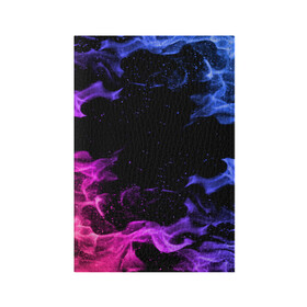 Обложка для паспорта матовая кожа с принтом ОГОНЬ НЕОН в Тюмени, натуральная матовая кожа | размер 19,3 х 13,7 см; прозрачные пластиковые крепления | абстракция | горит | неон | неоновый | огонь | пламя | пожар | синий | текстура | фиолетовый | яркий