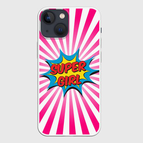 Чехол для iPhone 13 mini с принтом Super Girl в Тюмени,  |  | chic | clothing | colorful | dress | girl | pop art | stripes | style | девушка | женский | летний | мода | надпись | повседневный | поп арт | ретро | старый | стиль | супер | шик | яркий