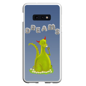 Чехол для Samsung S10E с принтом Dragon Dreams в Тюмени, Силикон | Область печати: задняя сторона чехла, без боковых панелей | девушке | детское | дракон | дракон добрый | дракон лето | дракон мечтатель | дракон ребенку | дракон цветы | дракончик | летний дракон | лето | мечтай | мечтатель | мечты | мечты дракона