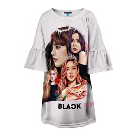 Детское платье 3D с принтом blackpink в Тюмени, 100% полиэстер | прямой силуэт, чуть расширенный к низу. Круглая горловина, на рукавах — воланы | black  pink | blackpink | jennie | jisoo | k pop | lalisa | группа | к поп | корейская группа | розовый | черный