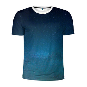 Мужская футболка 3D спортивная с принтом BlueSpace в Тюмени, 100% полиэстер с улучшенными характеристиками | приталенный силуэт, круглая горловина, широкие плечи, сужается к линии бедра | blue | space | star | вселенная | галактика | звезды | космос