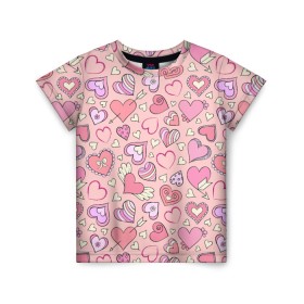 Детская футболка 3D с принтом Сердечки разные в Тюмени, 100% гипоаллергенный полиэфир | прямой крой, круглый вырез горловины, длина до линии бедер, чуть спущенное плечо, ткань немного тянется | blue | flower | flowers | love | love is | loves | pink | rose | бабочка | бабочки | голубая | девочке | девушке | красивая | мода | парню | подарок | приятная | роза | розовая | сердечки | сердце | текстура | тренд | цветок