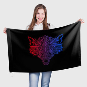 Флаг 3D с принтом Wolf art в Тюмени, 100% полиэстер | плотность ткани — 95 г/м2, размер — 67 х 109 см. Принт наносится с одной стороны | арт | волк | животные | звери | собаки