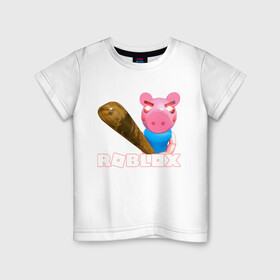 Детская футболка хлопок с принтом Roblox piggy/Свинка Пигги. в Тюмени, 100% хлопок | круглый вырез горловины, полуприлегающий силуэт, длина до линии бедер | game | pig | roblox piggy | игры | ммо | роблокс | свинка пигги | свинка роблокс | свинья из роблокс