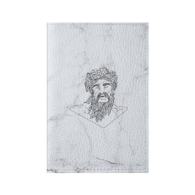 Обложка для паспорта матовая кожа с принтом Посейдон в Тюмени, натуральная матовая кожа | размер 19,3 х 13,7 см; прозрачные пластиковые крепления | Тематика изображения на принте: посейдон | скульптура | статуя