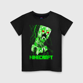 Детская футболка хлопок с принтом MINECRAFT CREEPER в Тюмени, 100% хлопок | круглый вырез горловины, полуприлегающий силуэт, длина до линии бедер | creeper | game | minecraft | блоки | игра | квадраты | компьютерная | крипер | криппер | майнкрафт | огонь