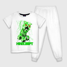 Детская пижама хлопок с принтом MINECRAFT CREEPER в Тюмени, 100% хлопок |  брюки и футболка прямого кроя, без карманов, на брюках мягкая резинка на поясе и по низу штанин
 | Тематика изображения на принте: creeper | game | minecraft | блоки | игра | квадраты | компьютерная | крипер | криппер | майнкрафт | огонь