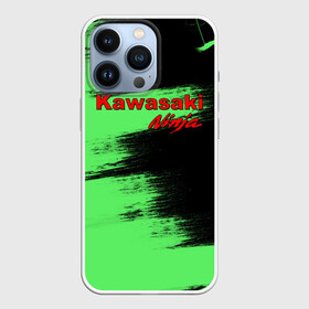 Чехол для iPhone 13 Pro с принтом Kawasaki в Тюмени,  |  | kawasaki | moto | ninja | брызги | дорога | кавасаки | краска | мотоцикл | надпись | неон | ниндзя | паутина | скорость | текстура