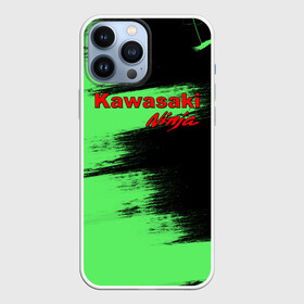 Чехол для iPhone 13 Pro Max с принтом Kawasaki в Тюмени,  |  | kawasaki | moto | ninja | брызги | дорога | кавасаки | краска | мотоцикл | надпись | неон | ниндзя | паутина | скорость | текстура