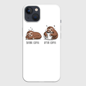 Чехол для iPhone 13 с принтом Ленивец Coffee в Тюмени,  |  | animal | coffee | need | sleep | животные | кавай | кити | котенок | котик | котики | кофе | кофеман | ленивец | лень | милый | панда | работа | спать