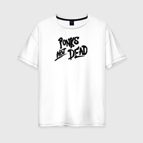Женская футболка хлопок Oversize с принтом Punks not dead в Тюмени, 100% хлопок | свободный крой, круглый ворот, спущенный рукав, длина до линии бедер
 | minimalism | punk | punks not dead | rock | white | анархия | минимализм | панк | панки | панки живы | рок