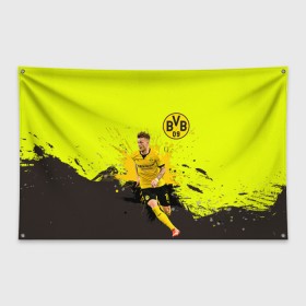 Флаг-баннер с принтом Марко Ройс в Тюмени, 100% полиэстер | размер 67 х 109 см, плотность ткани — 95 г/м2; по краям флага есть четыре люверса для крепления | marco reus | боруссия | бундеслига | германия | марко ройс | фанат | футбол