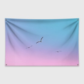 Флаг-баннер с принтом чайки птицы полет градиент в Тюмени, 100% полиэстер | размер 67 х 109 см, плотность ткани — 95 г/м2; по краям флага есть четыре люверса для крепления | градиент | закат | минимализм | небо | полет | природа | просто | птицы | рассвет | чайки