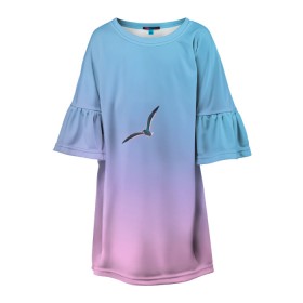 Детское платье 3D с принтом чайки птицы полет градиент в Тюмени, 100% полиэстер | прямой силуэт, чуть расширенный к низу. Круглая горловина, на рукавах — воланы | градиент | закат | минимализм | небо | полет | природа | просто | птицы | рассвет | чайки