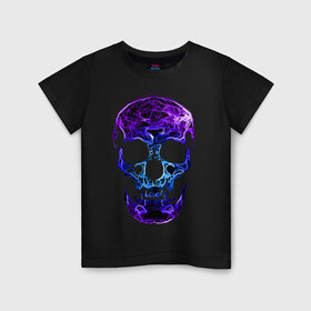 Детская футболка хлопок с принтом Illusion в Тюмени, 100% хлопок | круглый вырез горловины, полуприлегающий силуэт, длина до линии бедер | Тематика изображения на принте: black | llusion | orbits | skull | глазницы | иллюзия | череп | черный