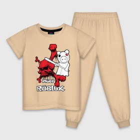 Детская пижама хлопок с принтом Свинка Пигги из Roblox в Тюмени, 100% хлопок |  брюки и футболка прямого кроя, без карманов, на брюках мягкая резинка на поясе и по низу штанин
 | pig | piggi | roblox | svinka | игра | пигги