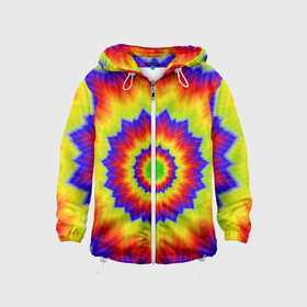 Детская ветровка 3D с принтом Tie-Dye в Тюмени, 100% полиэстер | подол и капюшон оформлены резинкой с фиксаторами, по бокам два кармана без застежек, один потайной карман на груди | Тематика изображения на принте: abstract | colorful | dye | gradient | texture | tie | абстракция | градиент | дай | тай | текстура | цветной