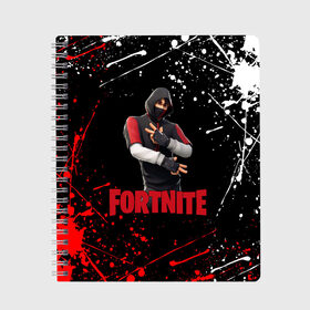 Тетрадь с принтом FORTNITE x IKONIK в Тюмени, 100% бумага | 48 листов, плотность листов — 60 г/м2, плотность картонной обложки — 250 г/м2. Листы скреплены сбоку удобной пружинной спиралью. Уголки страниц и обложки скругленные. Цвет линий — светло-серый
 | Тематика изображения на принте: deadmau5 | fortnite | fortnite 2 | fortnite x маршмелло | ikonik | marshmello | ninja | ninja streamer | raven | travis scott | ворон | иконик | ниндзя | пили | рейвен | трэвис скотт | фортнайт