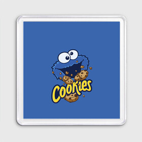 Магнит 55*55 с принтом Cookies в Тюмени, Пластик | Размер: 65*65 мм; Размер печати: 55*55 мм | cookie | cookiemonster | delicious | eat | monster | yummy | еда | коржик | куки | кукимонстр | монстр | печенье | сезам | сладости | улица | улицасезам