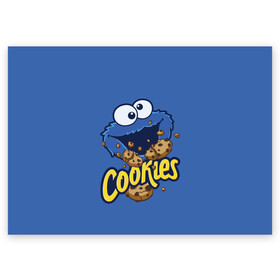 Поздравительная открытка с принтом Cookies в Тюмени, 100% бумага | плотность бумаги 280 г/м2, матовая, на обратной стороне линовка и место для марки
 | cookie | cookiemonster | delicious | eat | monster | yummy | еда | коржик | куки | кукимонстр | монстр | печенье | сезам | сладости | улица | улицасезам