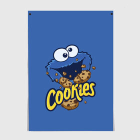 Постер с принтом Cookies в Тюмени, 100% бумага
 | бумага, плотность 150 мг. Матовая, но за счет высокого коэффициента гладкости имеет небольшой блеск и дает на свету блики, но в отличии от глянцевой бумаги не покрыта лаком | Тематика изображения на принте: cookie | cookiemonster | delicious | eat | monster | yummy | еда | коржик | куки | кукимонстр | монстр | печенье | сезам | сладости | улица | улицасезам