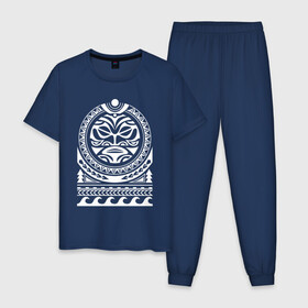 Мужская пижама хлопок с принтом Солнце и скат в полинезия в Тюмени, 100% хлопок | брюки и футболка прямого кроя, без карманов, на брюках мягкая резинка на поясе и по низу штанин
 | маори | мауи | орнамент | полинезийский стиль | полинезия | скат | солнце | тату | татуировка