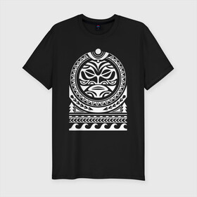 Мужская футболка хлопок Slim с принтом Солнце и скат в полинезия в Тюмени, 92% хлопок, 8% лайкра | приталенный силуэт, круглый вырез ворота, длина до линии бедра, короткий рукав | Тематика изображения на принте: маори | мауи | орнамент | полинезийский стиль | полинезия | скат | солнце | тату | татуировка