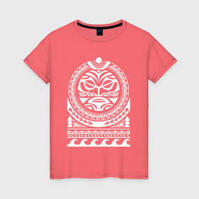 Женская футболка хлопок с принтом Солнце и скат в полинезия в Тюмени, 100% хлопок | прямой крой, круглый вырез горловины, длина до линии бедер, слегка спущенное плечо | маори | мауи | орнамент | полинезийский стиль | полинезия | скат | солнце | тату | татуировка