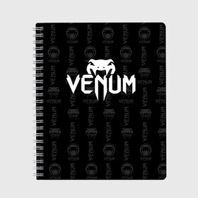 Тетрадь с принтом VENUM | ВЕНУМ в Тюмени, 100% бумага | 48 листов, плотность листов — 60 г/м2, плотность картонной обложки — 250 г/м2. Листы скреплены сбоку удобной пружинной спиралью. Уголки страниц и обложки скругленные. Цвет линий — светло-серый
 | Тематика изображения на принте: mma | snake | sports | ufc | venum | venum mma | бокс | борьба | бренд | венум | единоборства | змея | мма | спорт | юфс