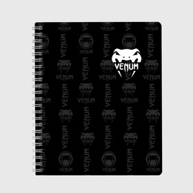 Тетрадь с принтом VENUM | ВЕНУМ в Тюмени, 100% бумага | 48 листов, плотность листов — 60 г/м2, плотность картонной обложки — 250 г/м2. Листы скреплены сбоку удобной пружинной спиралью. Уголки страниц и обложки скругленные. Цвет линий — светло-серый
 | Тематика изображения на принте: mma | snake | sports | ufc | venum | venum mma | бокс | борьба | бренд | венум | единоборства | змея | мма | спорт | юфс