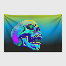 Флаг-баннер с принтом Neon skull в Тюмени, 100% полиэстер | размер 67 х 109 см, плотность ткани — 95 г/м2; по краям флага есть четыре люверса для крепления | color | grin | jaw | orbits | skull | teeth | зубы | оскал | пасть | цвет | череп